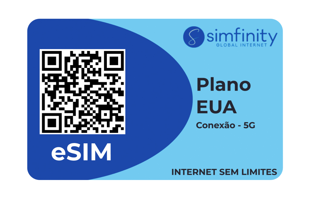 Imagem de um chip plano eua com um QR escrito eSIM - simfinity