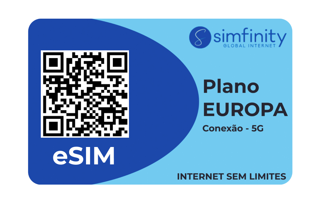 Foto de um chip com QRCODE escrito plano europa simfinity